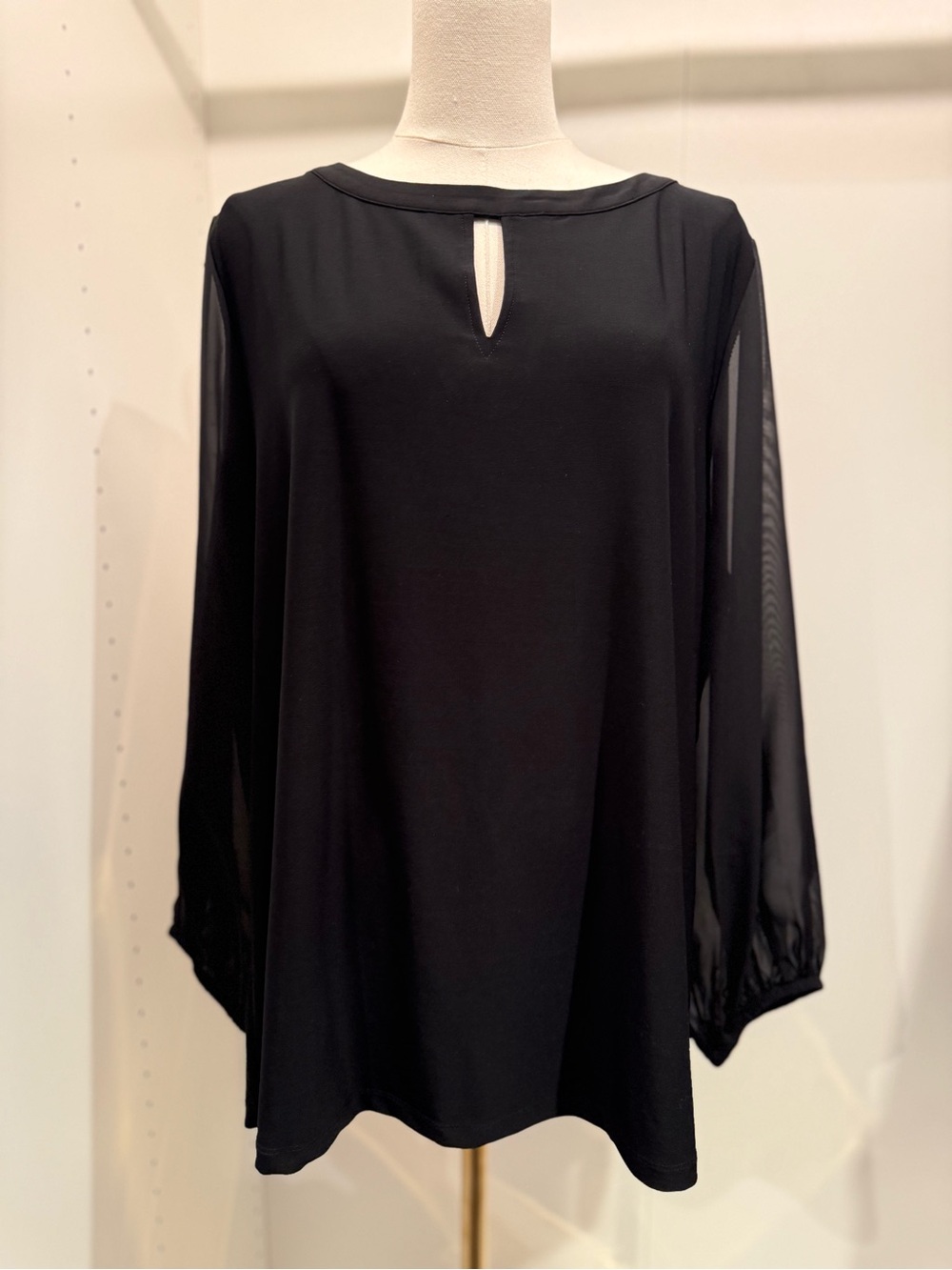 Classic Black Long-Sleeve Chiffon Sleeve Top